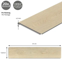 PVC Vinylboden Bodenbelag Set à 20 Dielen 4,2mm für 1,56m² mit Klick-System Fischgräte Eiche natur ML-Design