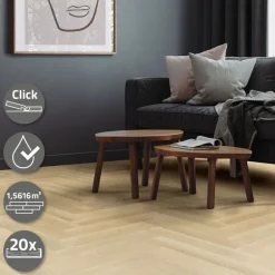 PVC Vinylboden Bodenbelag Set à 20 Dielen 4,2mm für 1,56m² mit Klick-System Fischgräte Eiche natur ML-Design