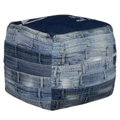 Quadratischer Sitzhocker Blau 45x45x45 cm aus Jeans mit Baumwolle Füllung WOMO-Design