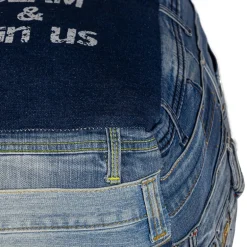 Quadratischer Sitzhocker Blau 45x45x45 cm aus Jeans mit Baumwolle Füllung WOMO-Design