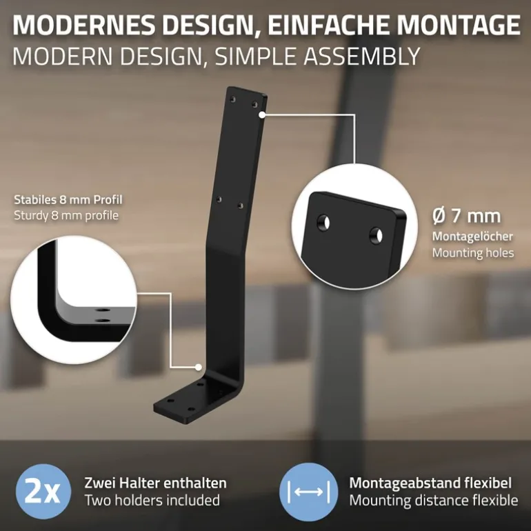 Rückenlehnenhalterung 2er Set 345 x 90 mm Schwarz aus Stahl ML-Design