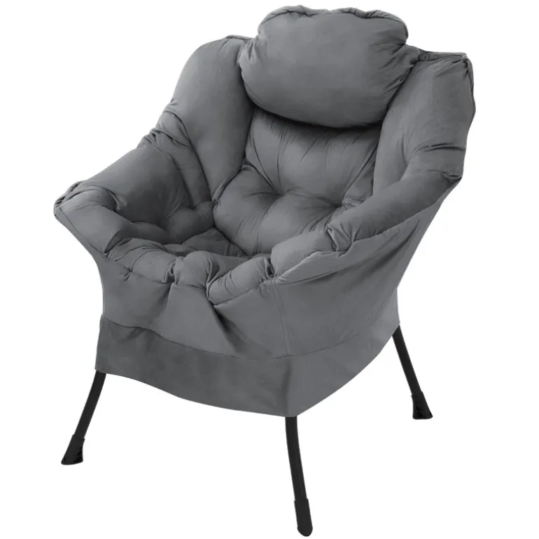 Relaxsessel Anthrazit mit Armlehnen und dickem Kopfkissen und Metallgestell Loungesessel bis 120 kg ML-Design