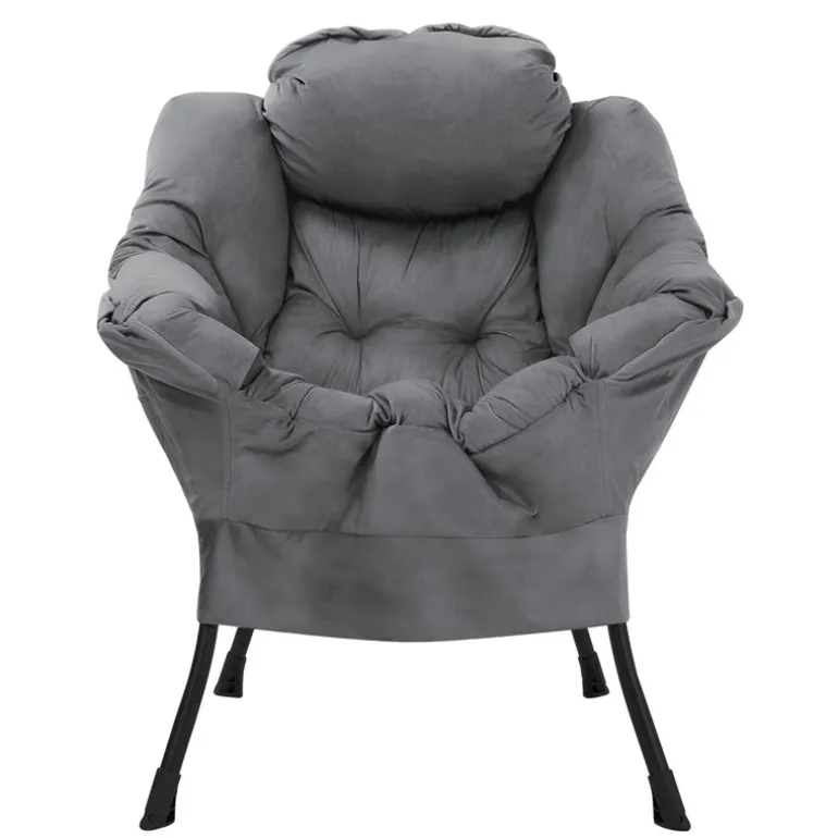 Relaxsessel Anthrazit mit Armlehnen und dickem Kopfkissen und Metallgestell Loungesessel bis 120 kg ML-Design