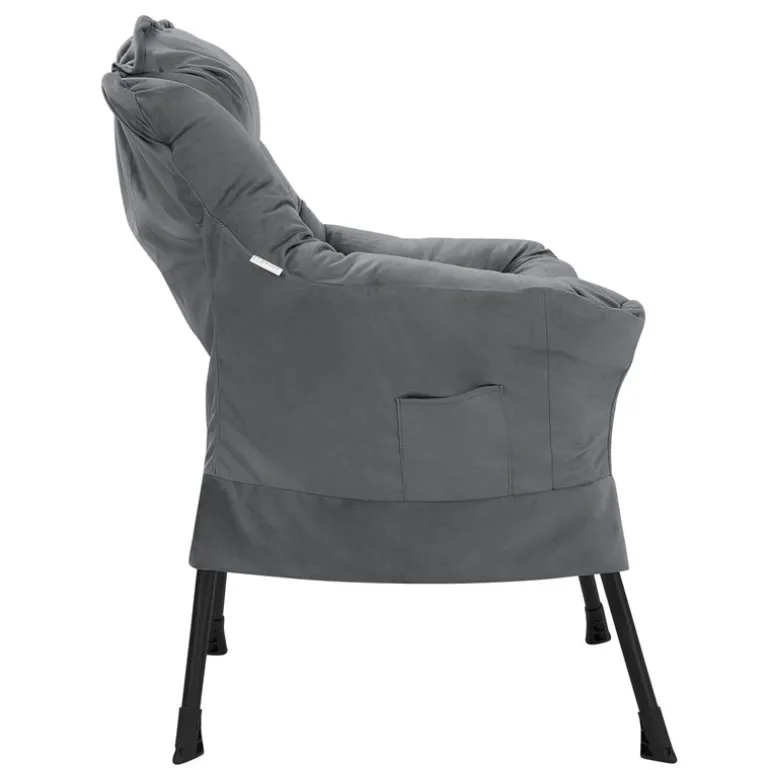 Relaxsessel Anthrazit mit Armlehnen und dickem Kopfkissen und Metallgestell Loungesessel bis 120 kg ML-Design