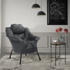Relaxsessel Anthrazit mit Armlehnen und dickem Kopfkissen und Metallgestell Loungesessel bis 120 kg ML-Design