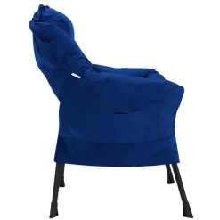 Relaxsessel Dunkelblau mit Armlehnen und dickem Kopfkissen und Metallgestell Loungesessel bis 120 kg ML-Design