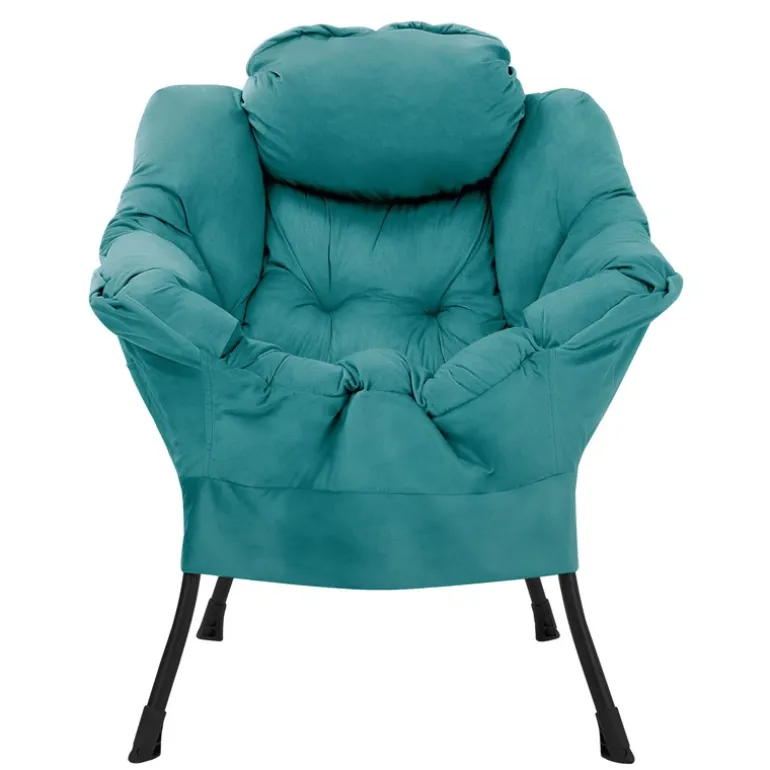 Relaxsessel Petrol mit Armlehnen und dickem Kopfkissen und Metallgestell Loungesessel bis 120 kg ML-Design