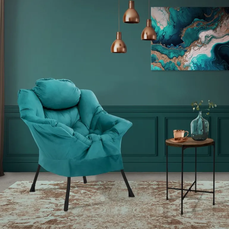 Relaxsessel Petrol mit Armlehnen und dickem Kopfkissen und Metallgestell Loungesessel bis 120 kg ML-Design