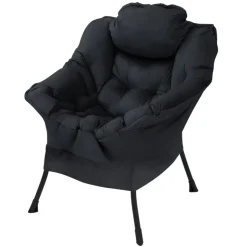 Relaxsessel Schwarz mit Armlehnen und dickem Kopfkissen und Metallgestell Loungesessel bis 120 kg ML-Design