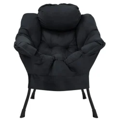 Relaxsessel Schwarz mit Armlehnen und dickem Kopfkissen und Metallgestell Loungesessel bis 120 kg ML-Design