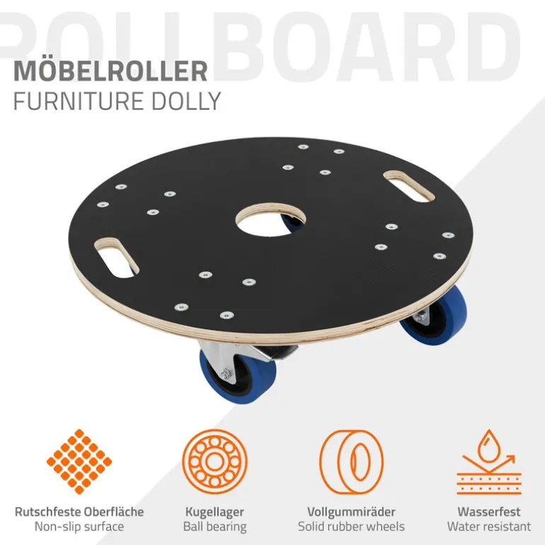 Rollbrett Möbelroller rund Ø 57 cm aus Multiplex mit Feststellbremsen Tragkraft 800 kg
