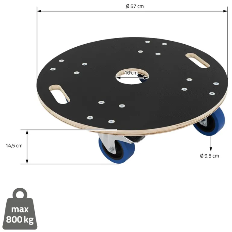 Rollbrett Möbelroller rund Ø 57 cm aus Multiplex mit Feststellbremsen Tragkraft 800 kg