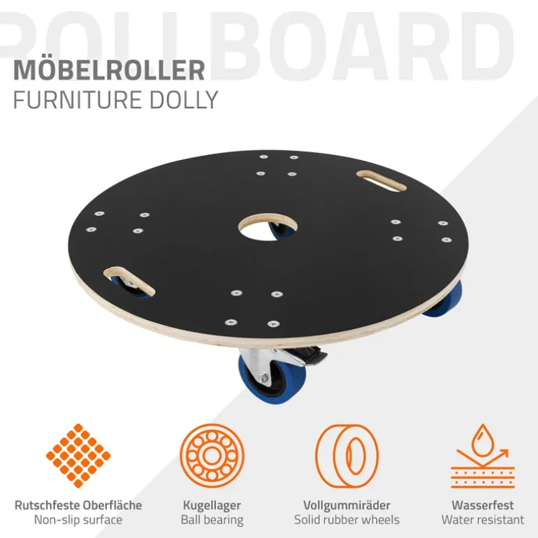 Rollbrett Möbelroller rund Ø 67 cm aus Multiplex mit Feststellbremsen Tragkraft 800 kg