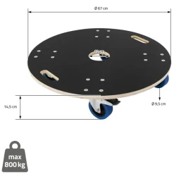 Rollbrett Möbelroller rund Ø 67 cm aus Multiplex mit Feststellbremsen Tragkraft 800 kg