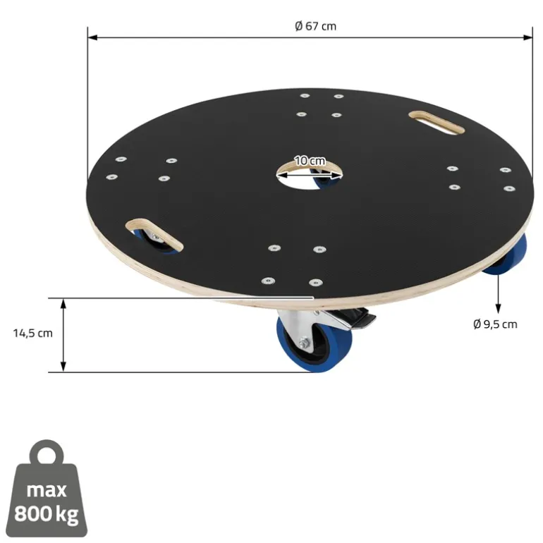 Rollbrett Möbelroller rund Ø 67 cm aus Multiplex mit Feststellbremsen Tragkraft 800 kg