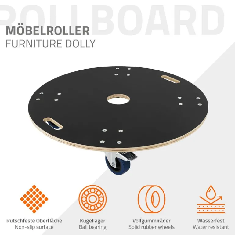Rollbrett Möbelroller rund Ø 77 cm aus Multiplex mit Feststellbremsen Tragkraft 800 kg