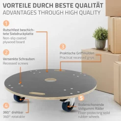 Rollbrett Möbelroller rund Ø 77 cm aus Multiplex mit Feststellbremsen Tragkraft 800 kg