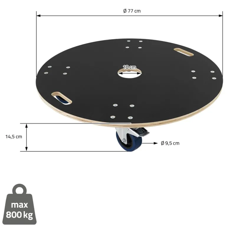 Rollbrett Möbelroller rund Ø 77 cm aus Multiplex mit Feststellbremsen Tragkraft 800 kg