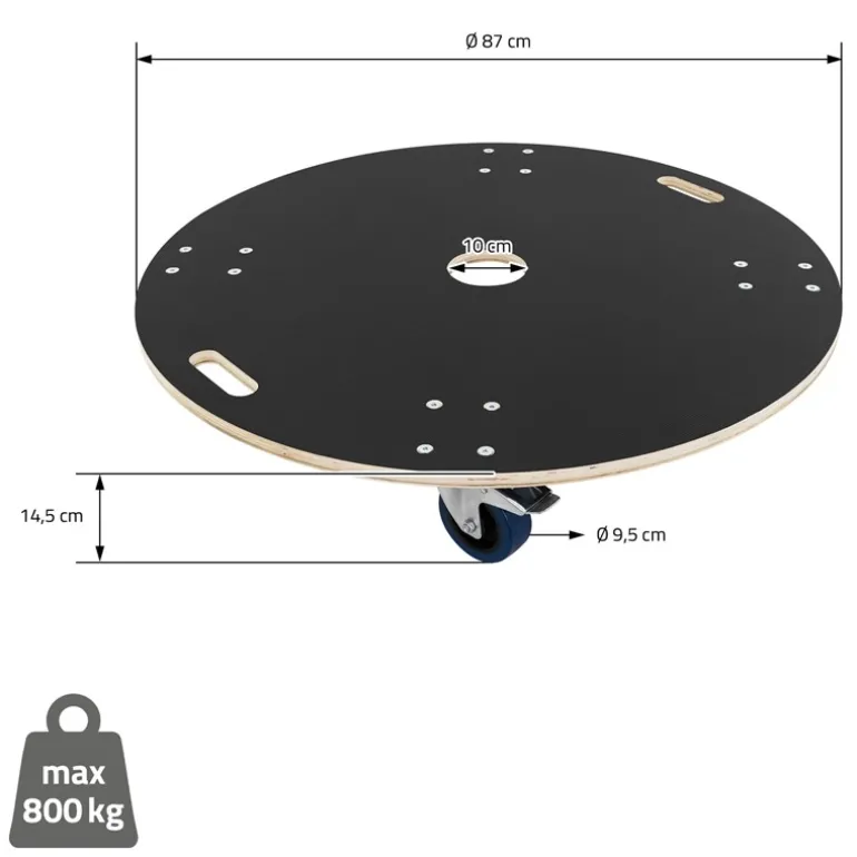 Rollbrett Möbelroller rund Ø 87 cm aus Multiplex mit Feststellbremsen Tragkraft 800 kg