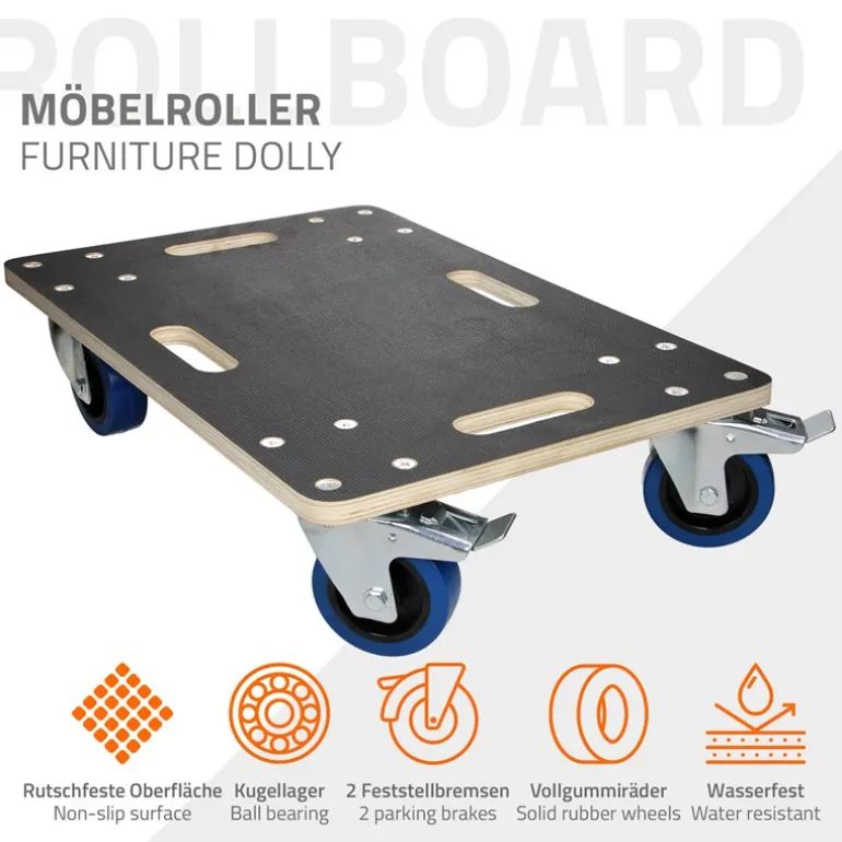Rollbrett Möbelroller 40 x 60 cm aus Multiplex mit Feststellbremsen Tragkraft 800 kg