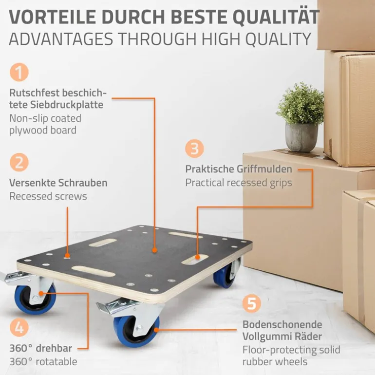 Rollbrett Möbelroller 40 x 60 cm aus Multiplex mit Feststellbremsen Tragkraft 800 kg