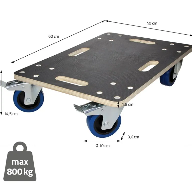 Rollbrett Möbelroller 40 x 60 cm aus Multiplex mit Feststellbremsen Tragkraft 800 kg
