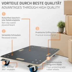 Rollbrett Möbelroller 60 x 80 cm aus Multiplex mit Feststellbremsen Tragkraft 800 kg