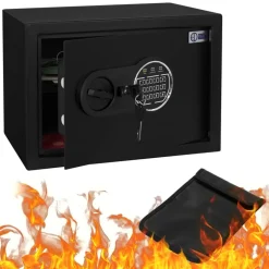 Safe Tresor 16L aus Stahl mit Elektronikschloss, Notschlüsseln und feuerfester Tasche