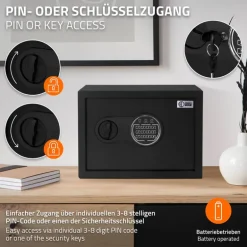 Safe Tresor 16L aus Stahl mit Elektronikschloss, Notschlüsseln und feuerfester Tasche