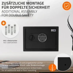 Safe Tresor 16L aus Stahl mit Elektronikschloss, Notschlüsseln und feuerfester Tasche