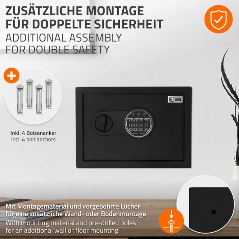 Safe Tresor 16L aus Stahl mit Elektronikschloss, Notschlüsseln und feuerfester Tasche