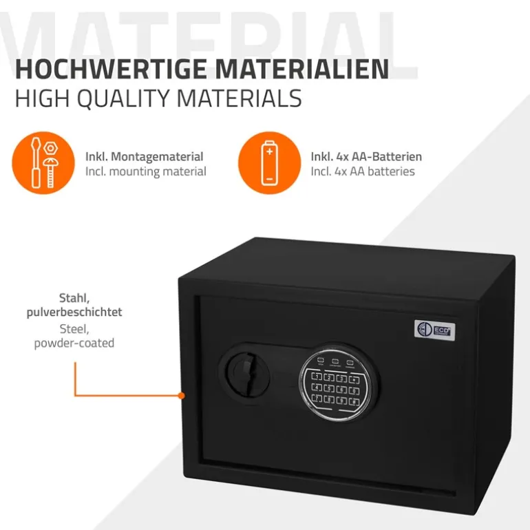 Safe Tresor 16L aus Stahl mit Elektronikschloss, Notschlüsseln und feuerfester Tasche