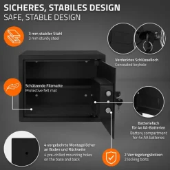 Safe Tresor 27L aus Stahl mit Elektronikschloss, Notschlüsseln und feuerfester Tasche