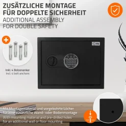 Safe Tresor 27L aus Stahl mit Elektronikschloss, Notschlüsseln und feuerfester Tasche