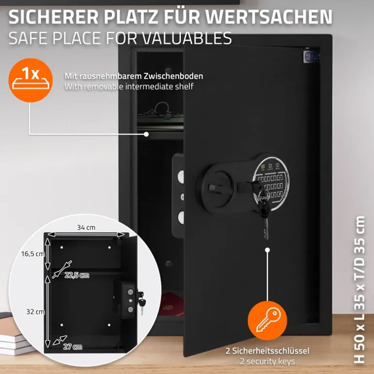 Safe Tresor 43L aus Stahl mit Elektronikschloss, Notschlüsseln und feuerfester Tasche