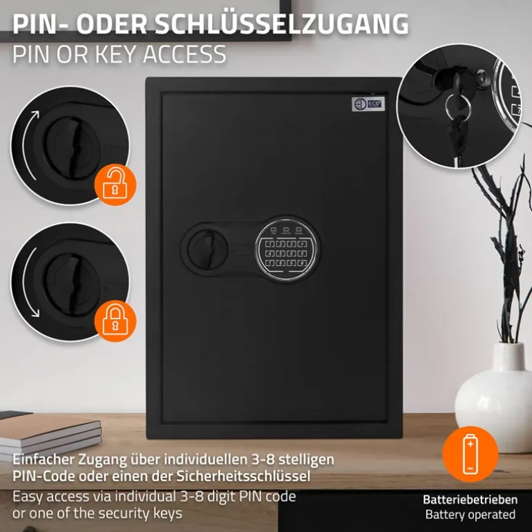 Safe Tresor 43L aus Stahl mit Elektronikschloss, Notschlüsseln und feuerfester Tasche