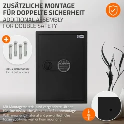 Safe Tresor 43L aus Stahl mit Elektronikschloss, Notschlüsseln und feuerfester Tasche