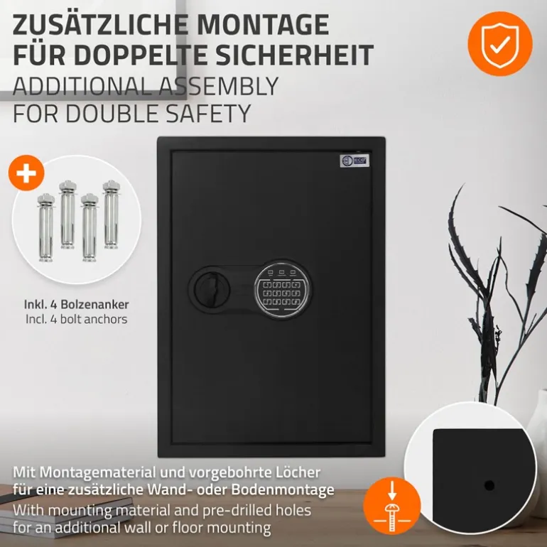 Safe Tresor 43L aus Stahl mit Elektronikschloss, Notschlüsseln und feuerfester Tasche