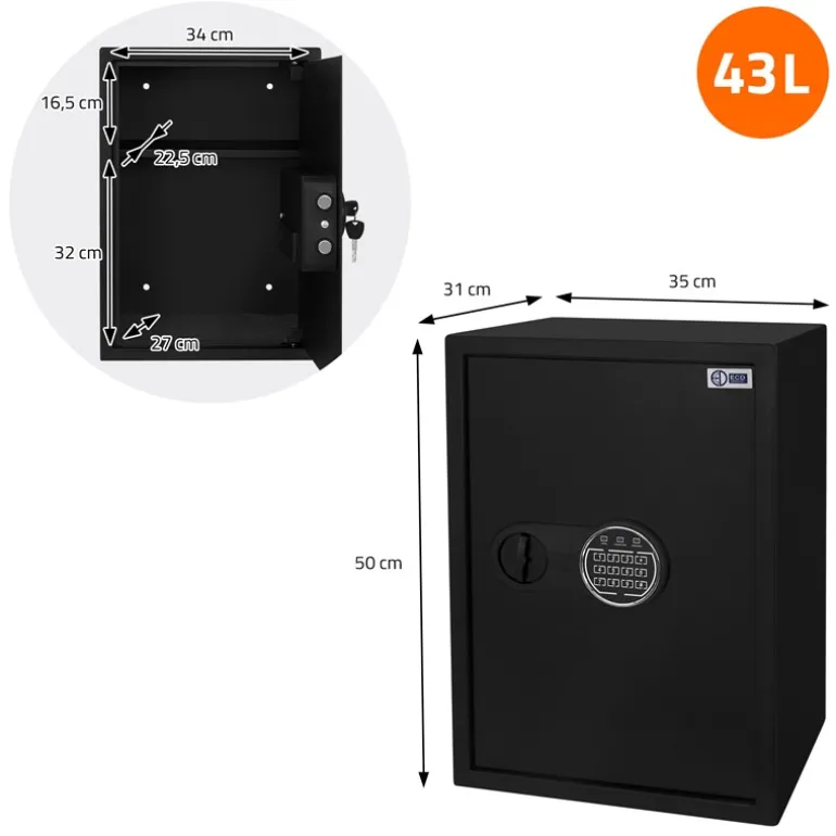 Safe Tresor 43L aus Stahl mit Elektronikschloss, Notschlüsseln und feuerfester Tasche