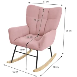 Schaukelstuhl mit Armlehnen in Frottee Rosa bis 120 kg Naturholz Schaukelsessel Relaxstuhl