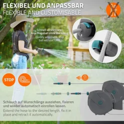Schlauchaufroller 20m+2m Schlauchtrommel Wand-Schlauchbox RollUp mit Arretierstop und 9 Sprühfunktionen 180° Schwenkbar