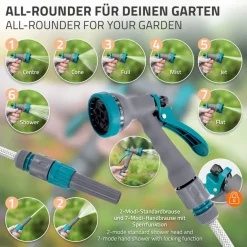 Schlauchaufroller 30m+2m Schlauchtrommel Wand-Schlauchbox RollUp mit Arretierstop und 9 Sprühfunktionen 180° Schwenkbar
