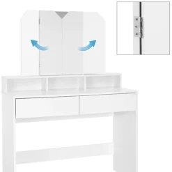 Schminktisch Frisiertisch 100x40x140 cm in Weiß mit Spiegel 3-tlg & 2 Schubladen ML-Design