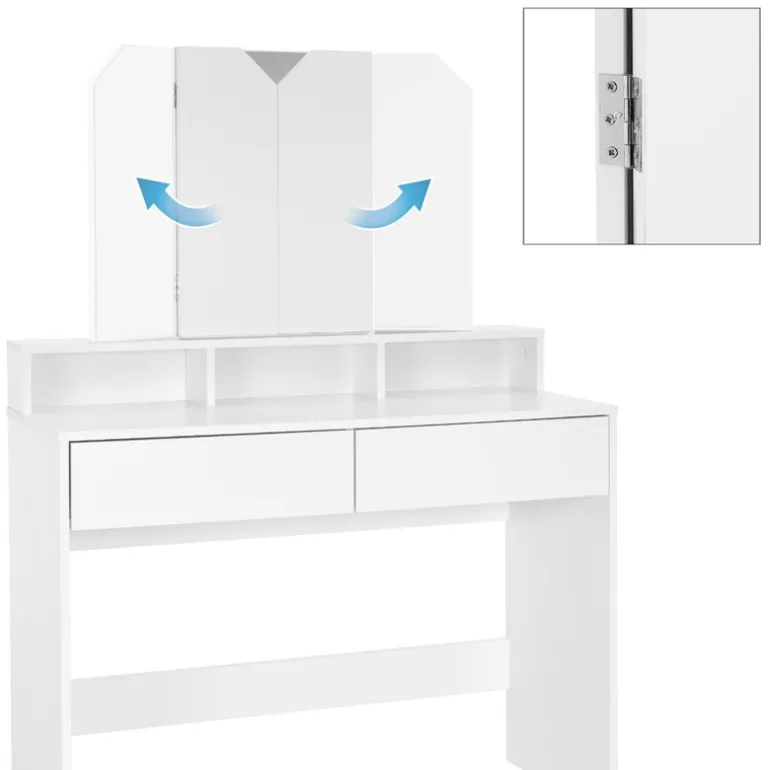 Schminktisch Frisiertisch 100x40x140 cm in Weiß mit Spiegel 3-tlg & 2 Schubladen ML-Design