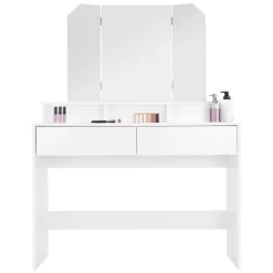 Schminktisch Frisiertisch 100x40x140 cm in Weiß mit Spiegel 3-tlg & 2 Schubladen ML-Design