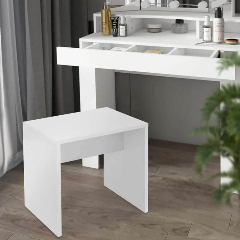 Schminktisch Frisiertisch 100x40x140 cm in Weiß mit Spiegel 3-tlg, 2 Schubladen & Hocker ML-Design