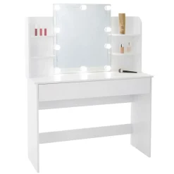 Schminktisch Frisiertisch 108x40x140 cm in Weiß mit Spiegel, LED-Beleuchtung & Schublade ML-Design