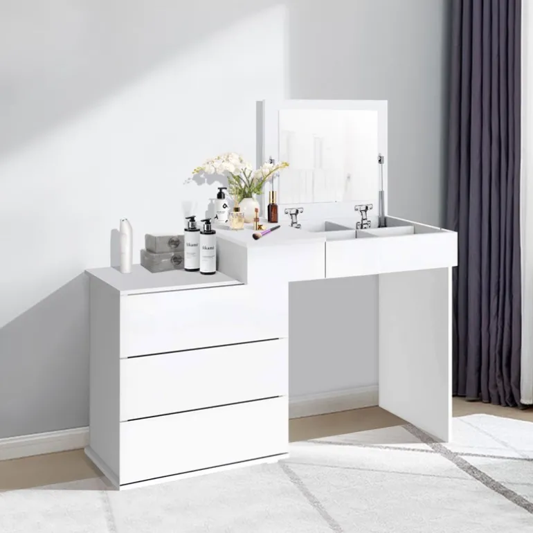 Schminktisch Frisiertisch 117,5x78x45 cm in Weiß mit Klappspiegel & 4 Schubladen ML-Design