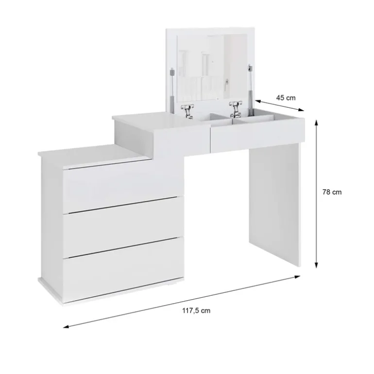 Schminktisch Frisiertisch 117,5x78x45 cm in Weiß mit Klappspiegel & 4 Schubladen ML-Design
