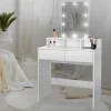 Schminktisch Frisiertisch 80x40x140 cm in Weiß mit LED-Beleuchtung, Spiegel, 2 Schubladen & 3 Fächer ML-Design